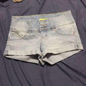 light blue short shorts.